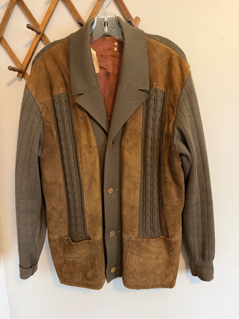 Vintage Antilope Made in Italy Suede Knit Cardigan grandpa Jacket Brown L